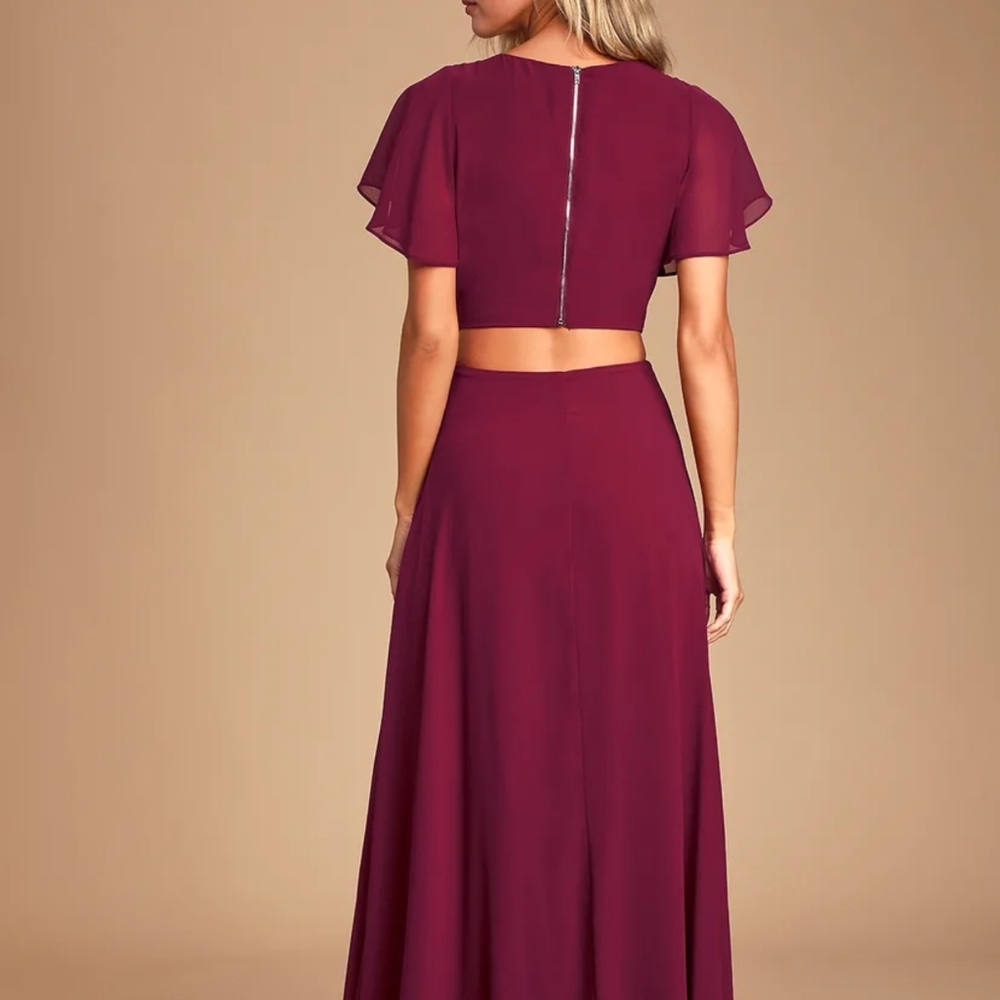 Lulu's Garden Bliss Burgundy Cutout Maxi Dress - Picture 3 of 9